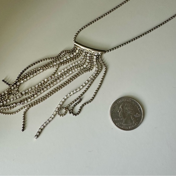 Art Deco Falling Pointed Silver-Tone w Metal & Rhinestone Flapper Necklace - Picture 5 of 9